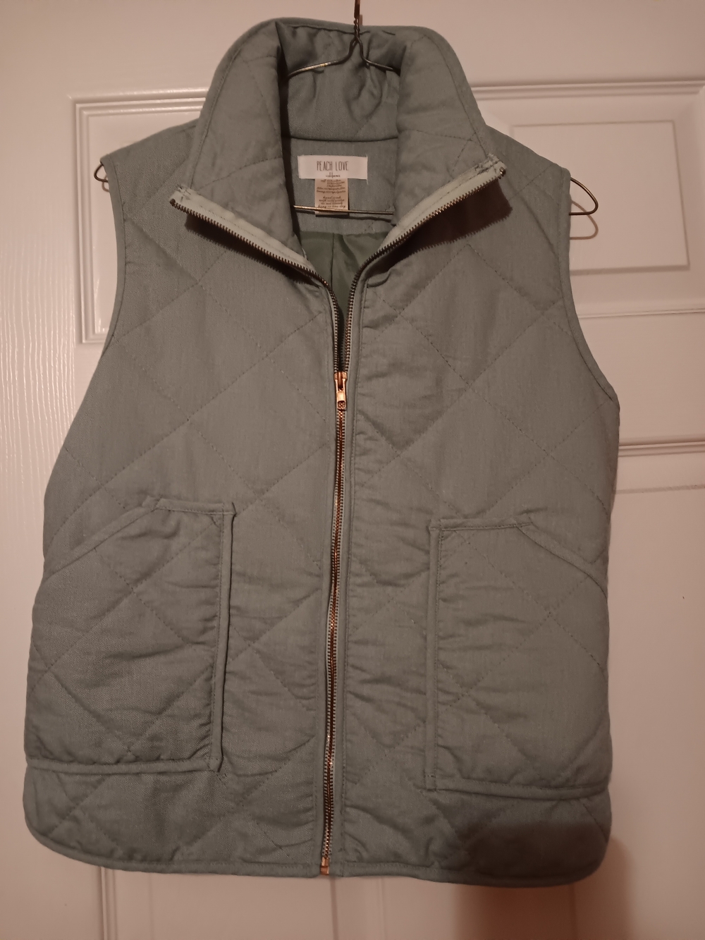 Blank Quilted Zip-Front Vest in Light Sage